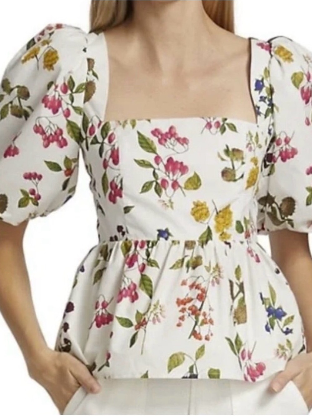 Cara Cara stretch cotton puff sleeve peplum top